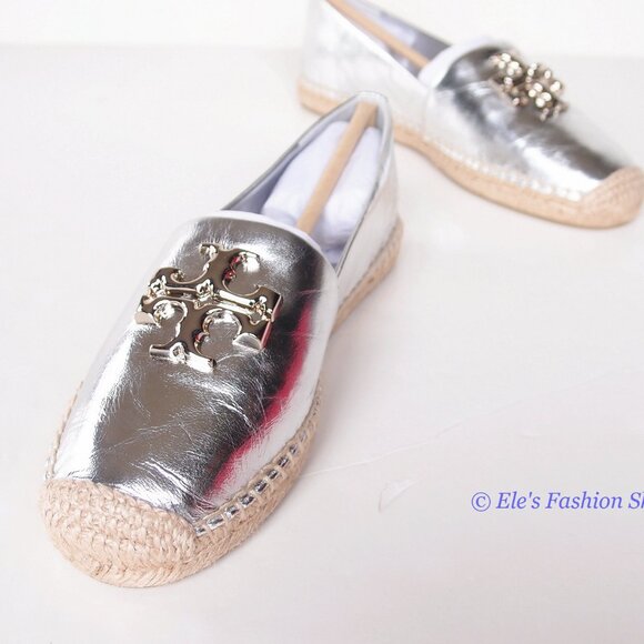 NIB Tory Burch Eleanor Espadrille Leather Flat Metallic Silver 7 7.5 8 8.5 9 9.5 - Picture 10 of 16